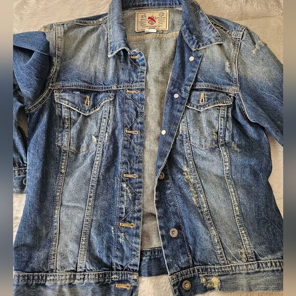 French Connection Denim Jean Jacket Sistressed blue. Size Medium. - Picture 3 of 5